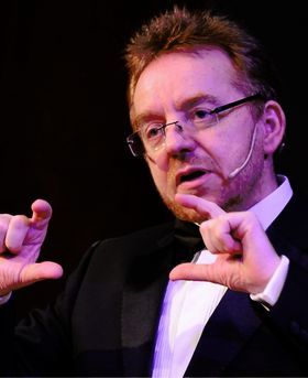 Stephen Curry presenting a talk.