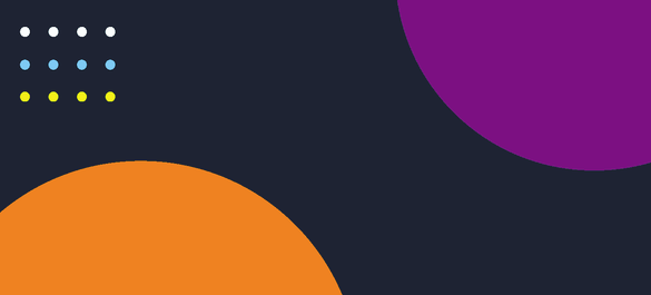 A navy banner cover with a purple/orange shapes.