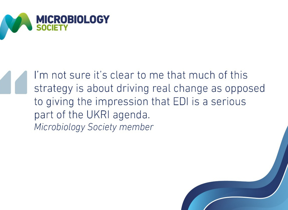 UKRI draft EDI strategy response from Microbiology Society membership. 
