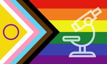 LGBTQIA+ Flag with Microscope image
