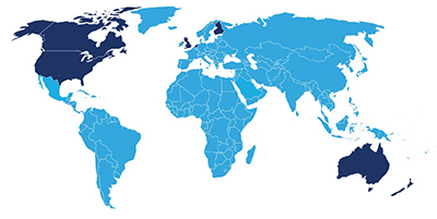 Mappa mundi illustration in tones of blue