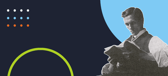 A navy banner cover with a purple/blue shapes and a photo Alexander Fleming.