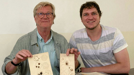 Fanny Angelina Hesse’s great-grandson, Frank Hesse, with Dr Benjamin Kuntz