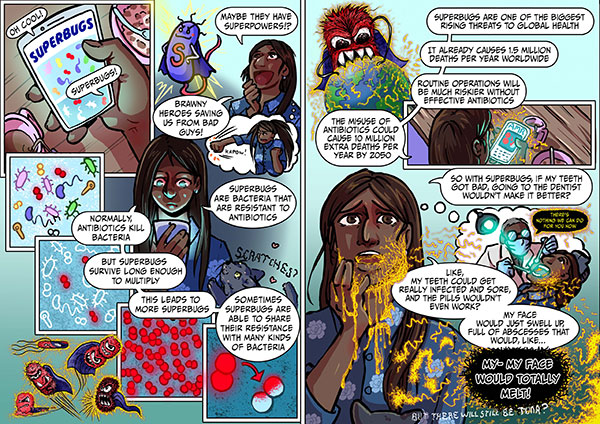 Comic story page about superbugs