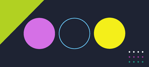 A navy banner cover with multi-coloured circular shapes.