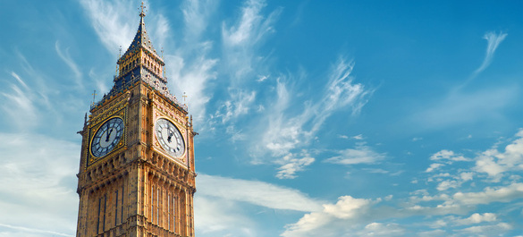 Big Ben, on cloudy, blue skies.