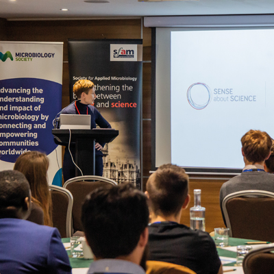 Rebecca Asher talking at the event